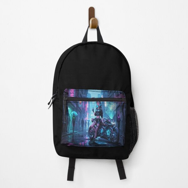 Item preview, Cyberpunk Alleyway Neon Motorcycle Girl designed and sold by JMAVILA ART.