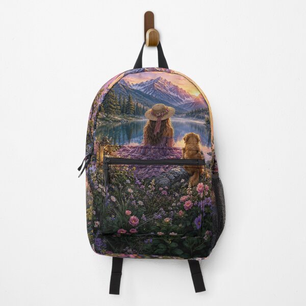 Item preview, Mountain Companions – Woman and Golden Retriever at Sunset designed and sold by Ray's Photos & Art.