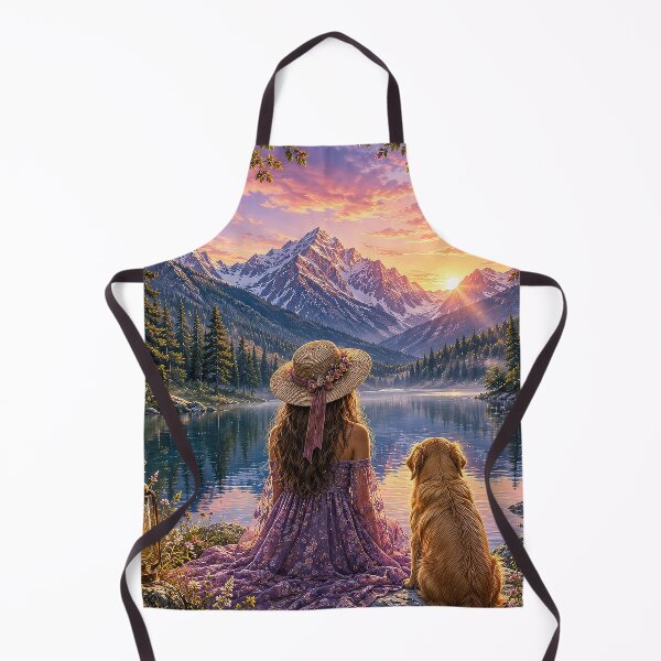 Item preview, Mountain Companions – Woman and Golden Retriever at Sunset designed and sold by Ray's Photos & Art.