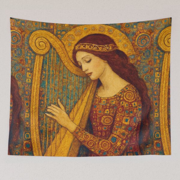 Item preview, Harpist Playing the Harp Painting designed and sold by GalleryKauffeld.