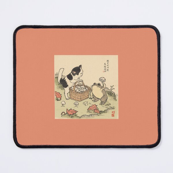 Item preview, Cat and Frog Mushroom Hunting — Ukiyo-e Style Art designed and sold by derideriworks.