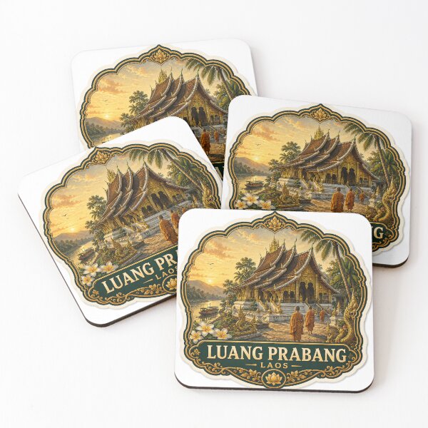 Item preview, Luang Prabang Laos – Buddhist Temple, Monks & Mekong Travel Art designed and sold by ChicClicker.