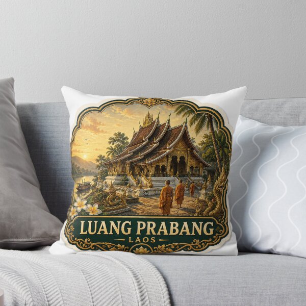 Item preview, Luang Prabang Laos – Buddhist Temple, Monks & Mekong Travel Art designed and sold by ChicClicker.
