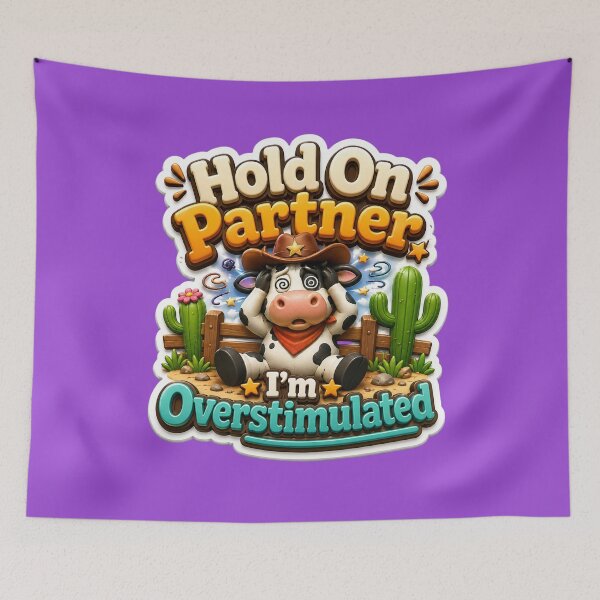 Item preview, Hold On Partner I'm Overstimulated Funny Cowboy Cow 3D designed and sold by MR4me.