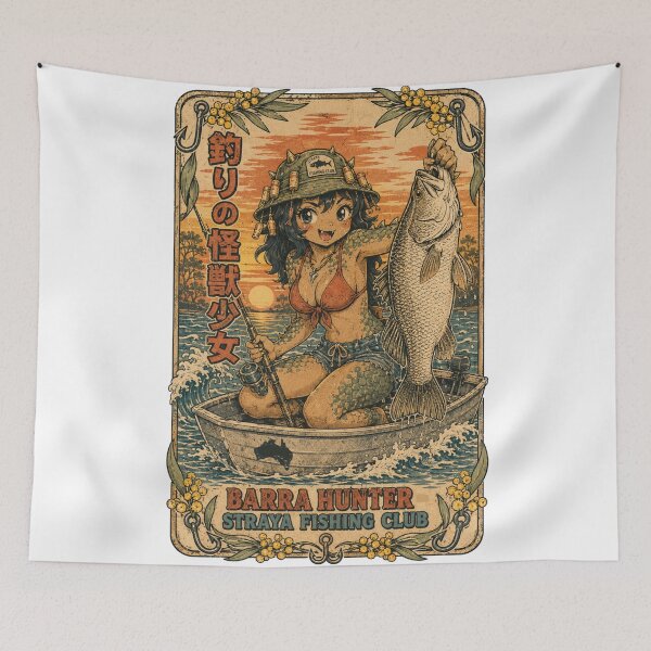 Item preview, Barra Hunter Straya Fishing Club Aussie Barramundi Fishing Monster Girl designed and sold by Yellowriversss.