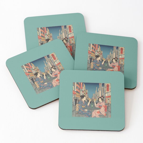 Item preview, Kimono Couple Cheers in the City — Ukiyo-e Meets Modern Japan designed and sold by derideriworks.