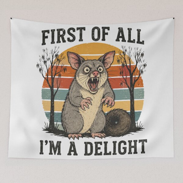 Item preview, First Of All I'm A Delight Funny Screaming Possum Retro Sunset designed and sold by Yellowriversss.