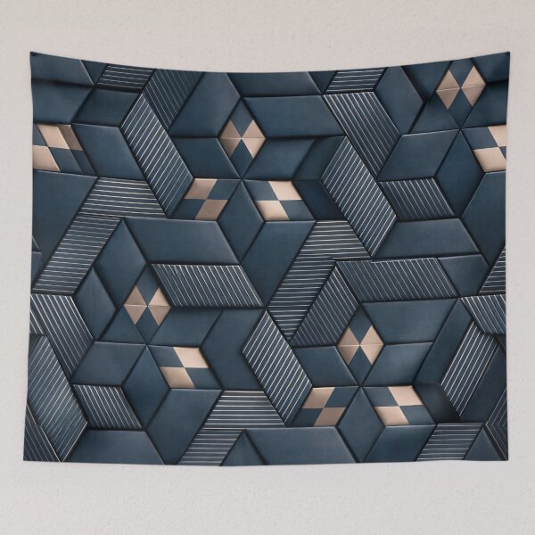 Item preview, Dark Blue Geometric 3D Pattern – Luxury Modern Abstract Wall Art designed and sold by Kaleidoscope Print.