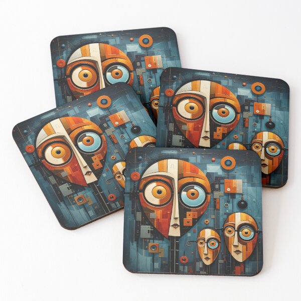 Item preview, Abstract Geometric Faces – Retro Futurist Mid Century Modern Art Print designed and sold by Kaleidoscope Print.