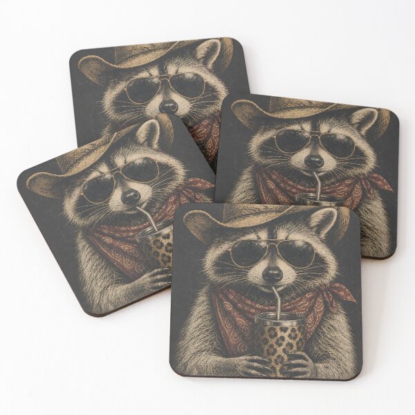 Item preview, Cowboy Raccoon Drinking Iced Coffee Funny Western Design designed and sold by LinaDesign Store.