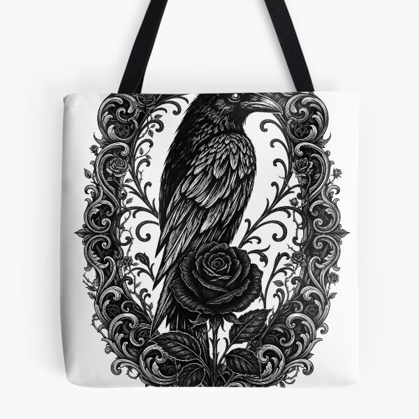 Item preview, Raven with rose and ornate baroque frame designed and sold by OH-MY-GOTH.