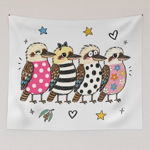 Item preview, Kookaburra Squad Cute Kookaburra Friends Pink Polka designed and sold by Yellowriversss.