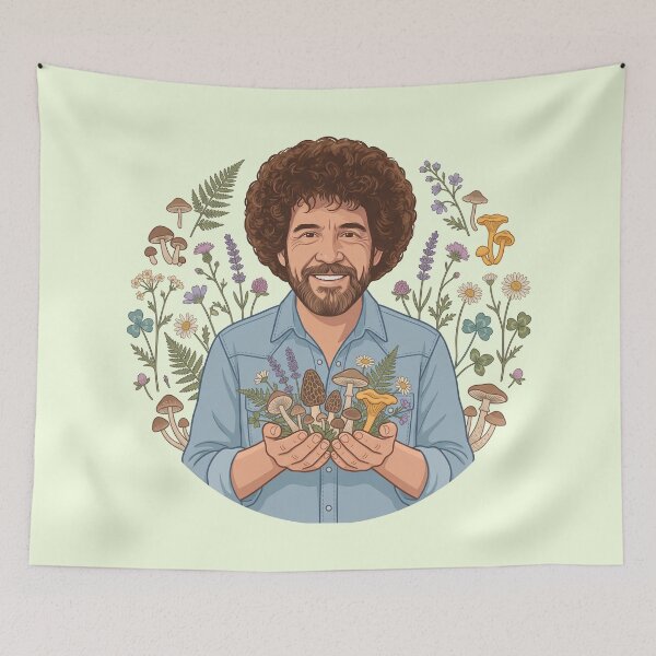 Item preview, Bob Ross Mushroom Garden Nature Art designed and sold by Karamram Studio.