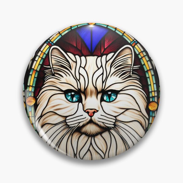 Item preview, White Cat Stained Glass Blue Eyes Artwork designed and sold by pinkal.