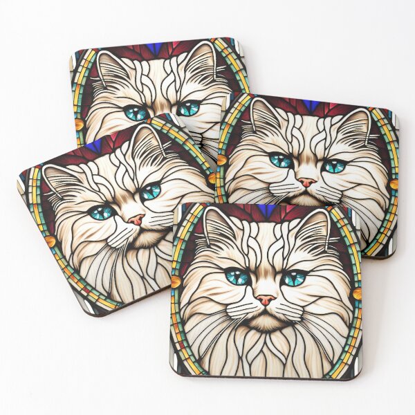 Item preview, White Cat Stained Glass Blue Eyes Artwork designed and sold by pinkal.