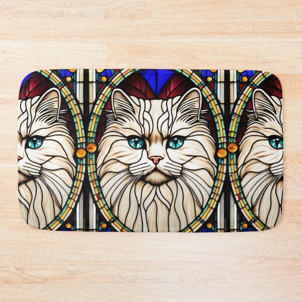 Item preview, White Cat Stained Glass Blue Eyes Artwork designed and sold by pinkal.