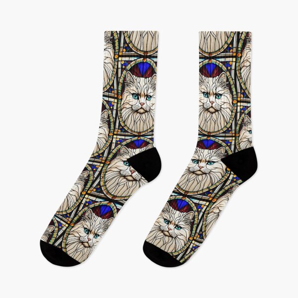 Item preview, White Cat Stained Glass Blue Eyes Artwork designed and sold by pinkal.
