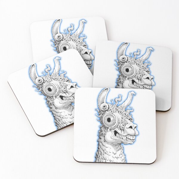 Item preview, Blue Neon Surreal Lama Line Art designed and sold by SiralyInk.