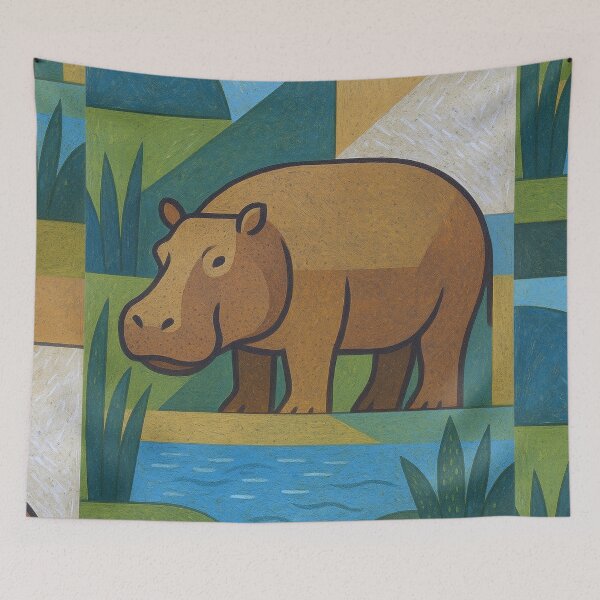 Item preview, Hippo, an artistic cubist illustration. designed and sold by GalleryKauffeld.