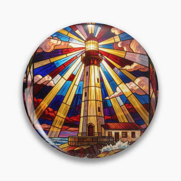 Item preview, Lighthouse Stained Glass Ocean Beacon Art designed and sold by pinkal.
