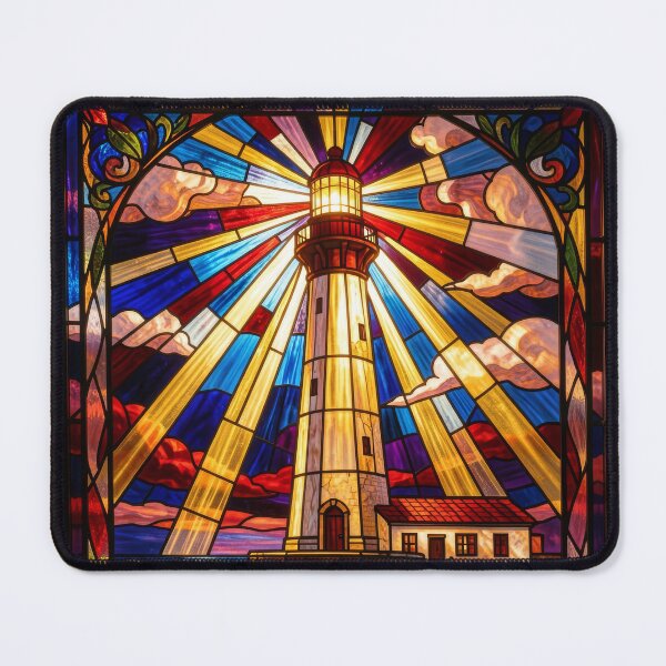 Item preview, Lighthouse Stained Glass Ocean Beacon Art designed and sold by pinkal.