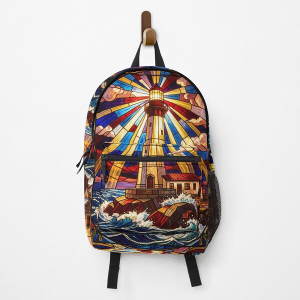 Item preview, Lighthouse Stained Glass Ocean Beacon Art designed and sold by pinkal.