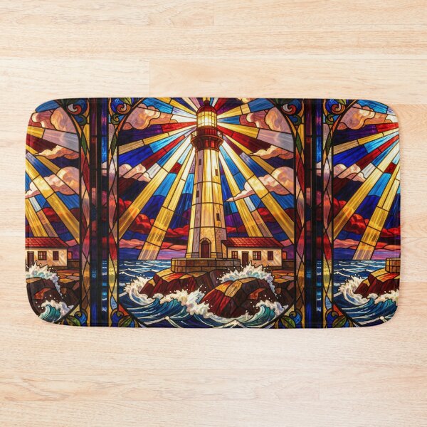 Item preview, Lighthouse Stained Glass Ocean Beacon Art designed and sold by pinkal.
