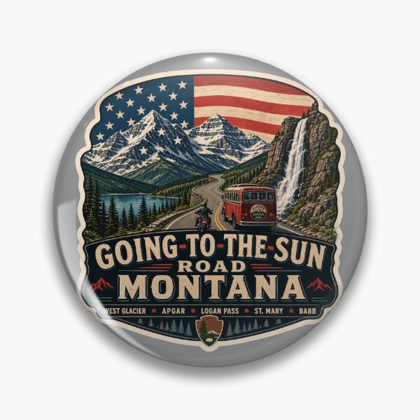 Item preview, Going-to-the-Sun Road Glacier National Park USA Motorcycle RV Car TShirt & Sticker 16 designed and sold by OuterShellUK.