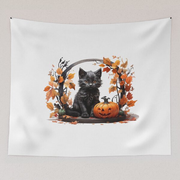 Item preview, Halloween cat with pumpkin – Autumnal watercolor designed and sold by Rose Design & Photos.