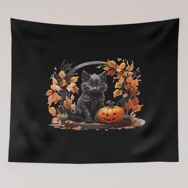 Item preview, Halloween cat with pumpkin – Autumnal watercolor designed and sold by Rose Design & Photos.