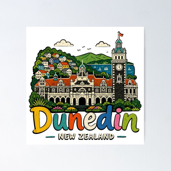 Item preview, Hand Drawn Dunedin New Zealand Travel Souvenir Landmark Gift designed and sold by MichaeIRellov.