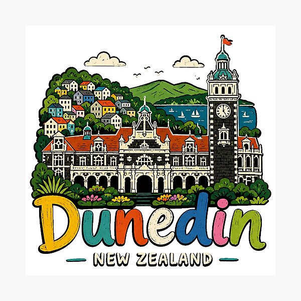 Item preview, Hand Drawn Dunedin New Zealand Travel Souvenir Landmark Gift designed and sold by MichaeIRellov.