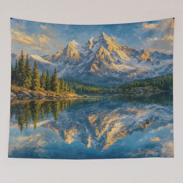 Item preview, Mountain Lake Perfect Mirror Reflection Painting designed and sold by ArtAmbience.