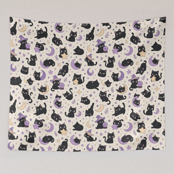 Item preview, Cute Black Cat Witchy Seamless Pattern Design designed and sold by Fanverse Merchandise.