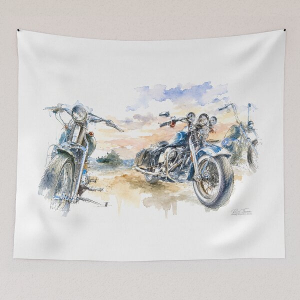 Item preview, Three Classic Motorcycles – Vintage Biker Watercolor designed and sold by Russell Thorne.