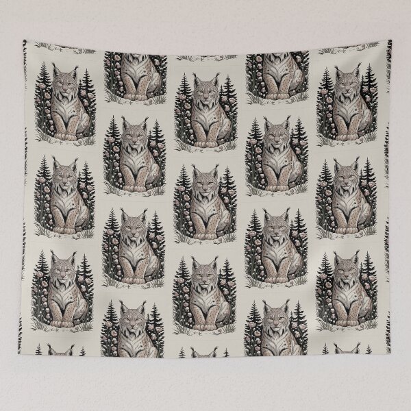 Item preview, Lynx Portrait Forest Floral Illustration designed and sold by NuvoraNest.