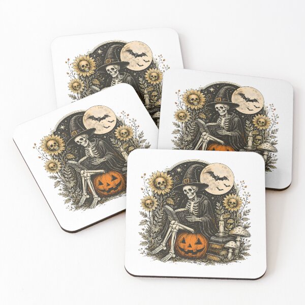 Item preview, Vintage Halloween Skeleton Witch with Pumpkin, Spooky Book Lover designed and sold by CatiaStudioArt.