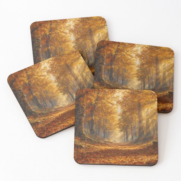 Item preview, Autumn Forest Pathway Golden Light Painting designed and sold by ArtAmbience.
