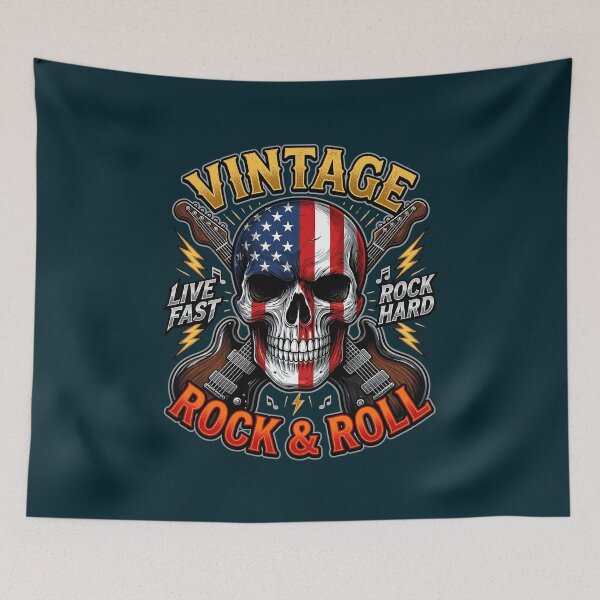 Item preview, Vintage Rock and Roll Skull Flag Design designed and sold by HeaneyBoutique.