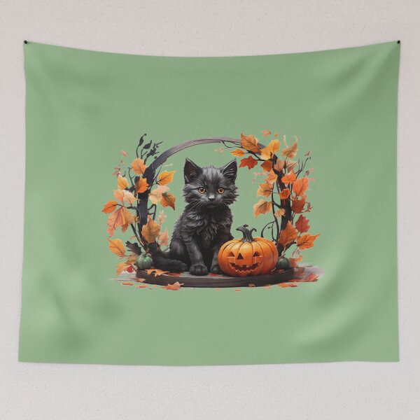 Item preview, Halloween cat with pumpkin – Autumnal watercolor designed and sold by Rose Design & Photos.