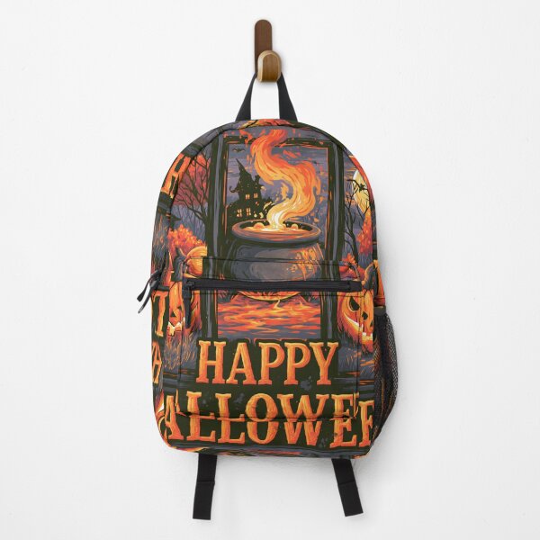 Item preview, Happy Halloween Spooky Cauldron Pumpkins Haunted House Illustration designed and sold by GrinGalore.