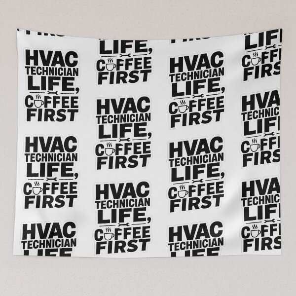 Item preview, HVAC Technician Life Coffee First Funny Heating Air Conditioning Tradesman Typography designed and sold by raedattia.