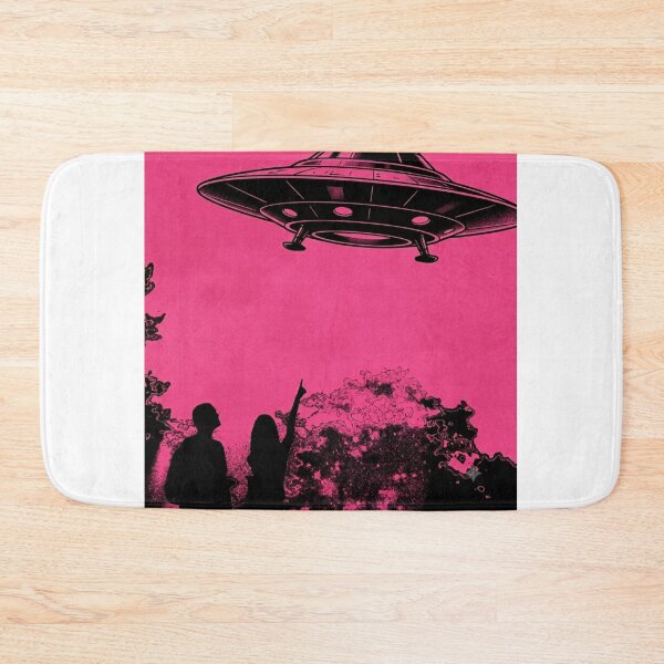 Item preview, Pink UFO Sighting Synthwave Aesthetic Silhouette Poster designed and sold by Bathu Designs.