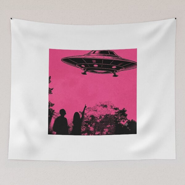 Item preview, Pink UFO Sighting Synthwave Aesthetic Silhouette Poster designed and sold by Bathu Designs.