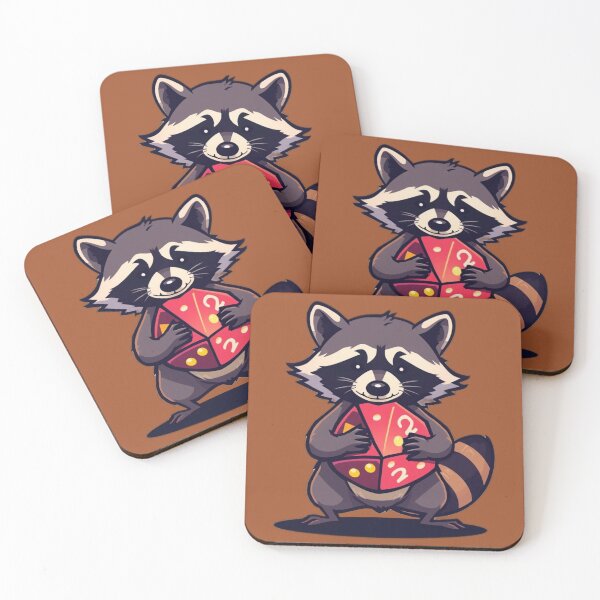 Item preview, Cute Cartoon Raccoon Holding Red D20 Dice designed and sold by NovaPrintLab92.