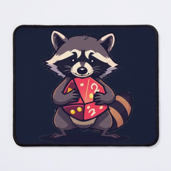 Item preview, Cute Cartoon Raccoon Holding Red D20 Dice designed and sold by NovaPrintLab92.