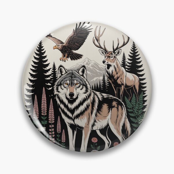 Item preview, Wolf Deer Eagle Wilderness Illustration designed and sold by NuvoraNest.