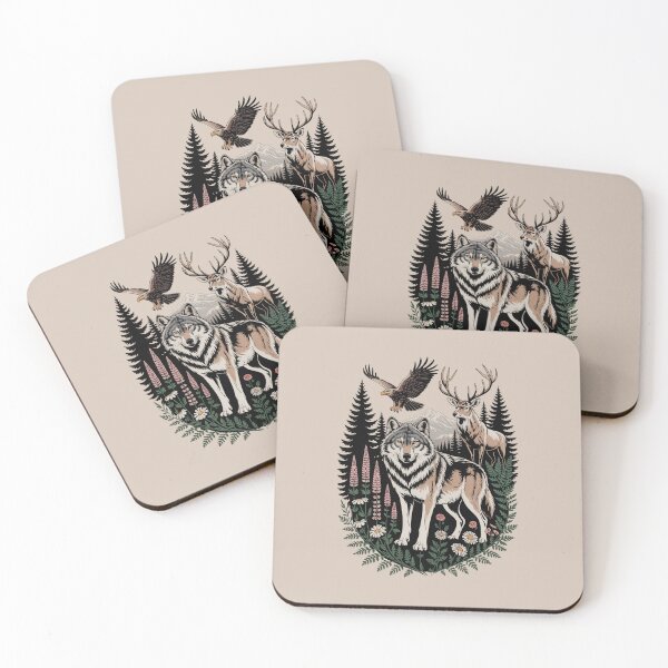 Item preview, Wolf Deer Eagle Wilderness Illustration designed and sold by NuvoraNest.