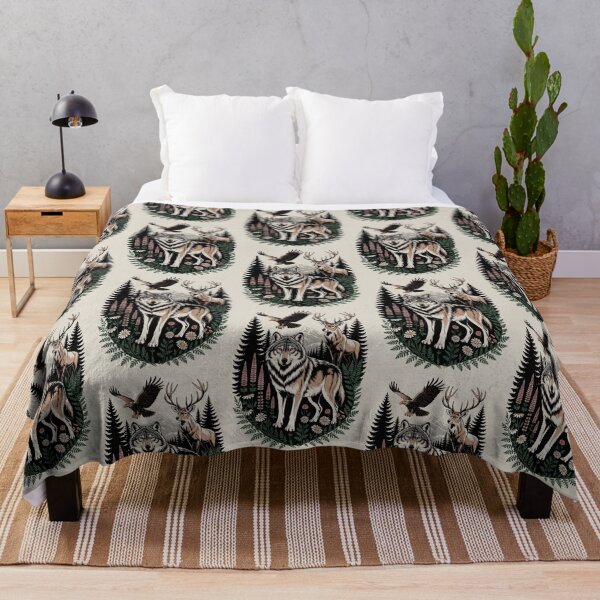 Item preview, Wolf Deer Eagle Wilderness Illustration designed and sold by NuvoraNest.