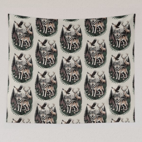 Item preview, Wolf Deer Eagle Wilderness Illustration designed and sold by NuvoraNest.
